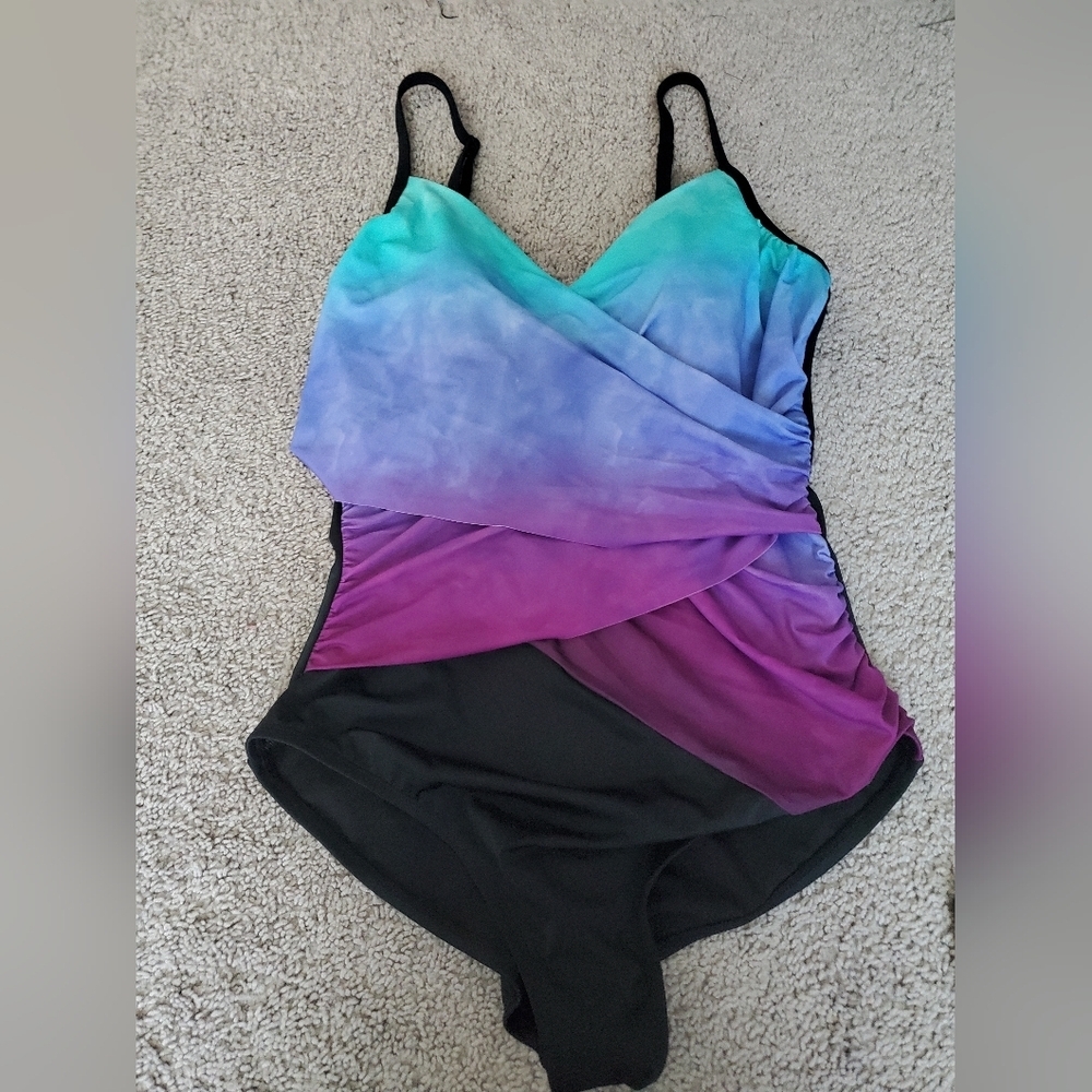 Embrace Your Curves Women's Ombre Colorful Draped One-Piece Swimsuit